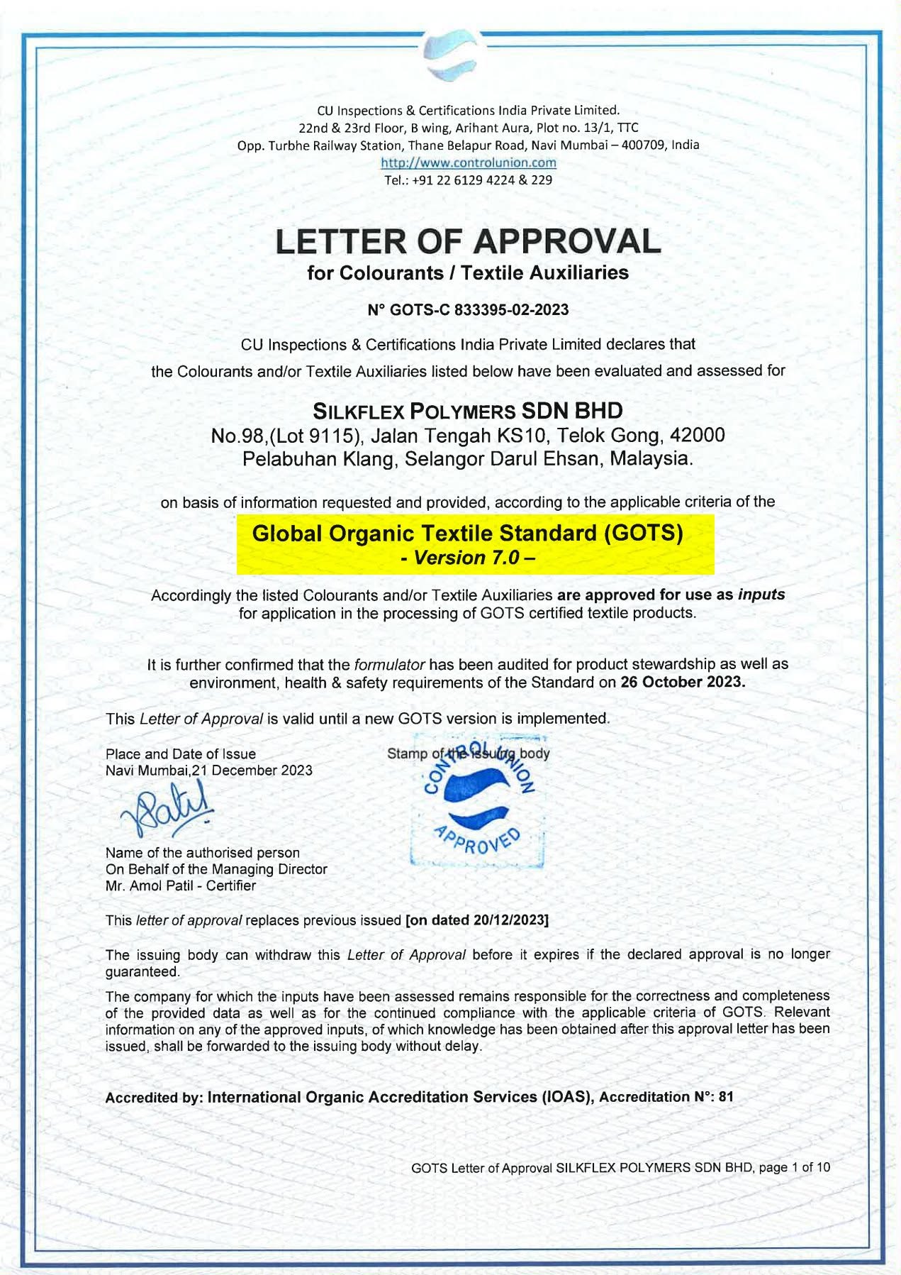 GLOBAL ORGANIC TEXTILE STANDARD (GOTS) VERSION 7.0
